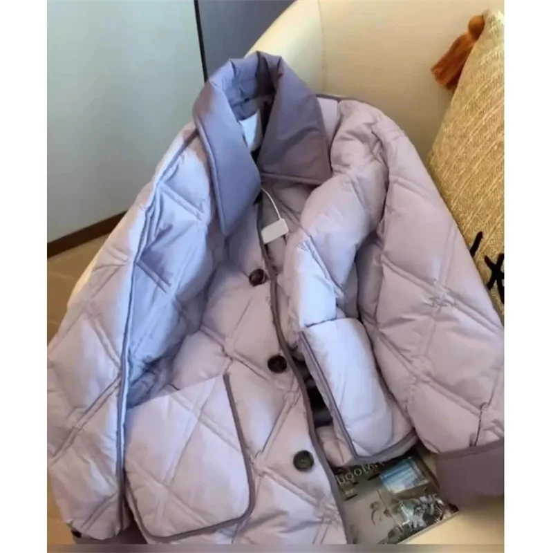 High-End Sense Contrasting Color Lapel Cotton Jacket Women's Autumn  Winter Style Fashionable Stylish Lightweight Cotton Jacket