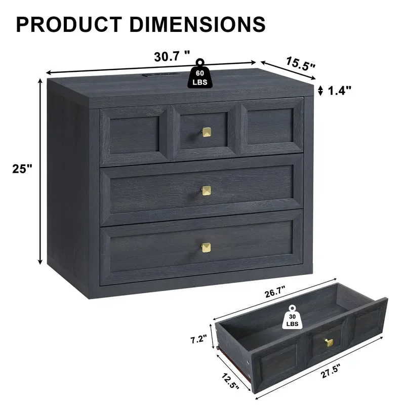 Factory Wholesale Queen Bedside Table with Charging Station High Nightstand with 3 Drawers Modern Bedroom Furniture Storage