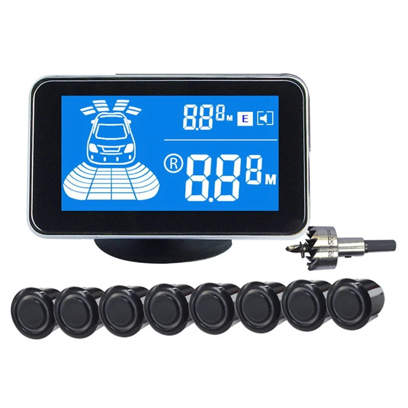 Car Parking Radar System with 8 Reverse Sensors Buzzer Warning Distance Detection for Auto Vehicle Garage Safety A-A12I