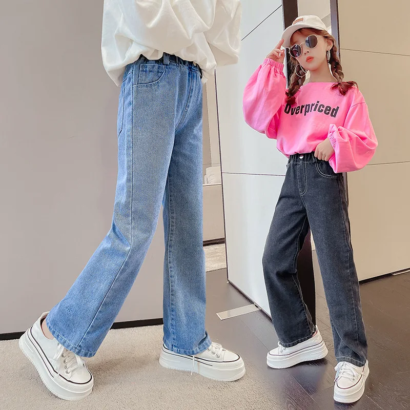 Spring Autumn Teenager Girls Denim Pants Children Trousers New Fashion Solid Color Girls Jeans 5 6 8 10 12 14 Years Kids Clothes