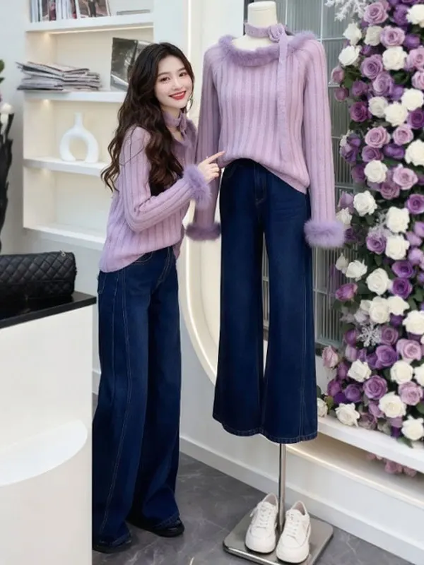 

Sli Unique Loose Long Sve Sweater Faionable Trendy Autumn Winter Women's Knitwear Casual Comfortable round Ne Top