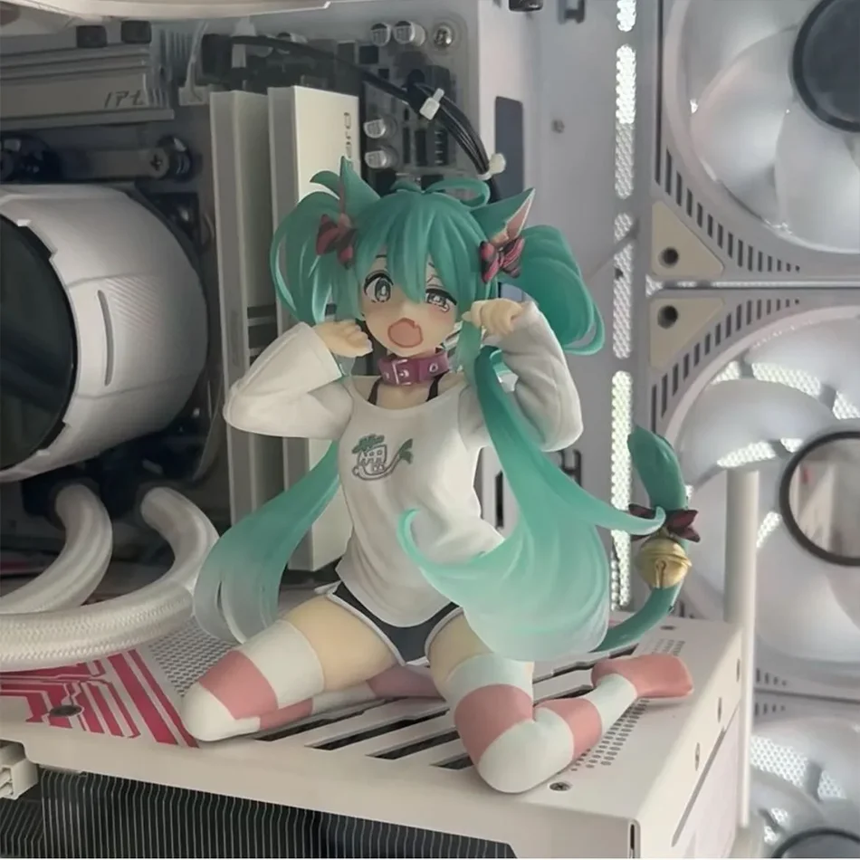 Hatsune Miku Desktop Boneco de ação fofo 11 cm Neko Camiseta Ver. Estatueta de anime Kawaii menina modelo brinquedo presente