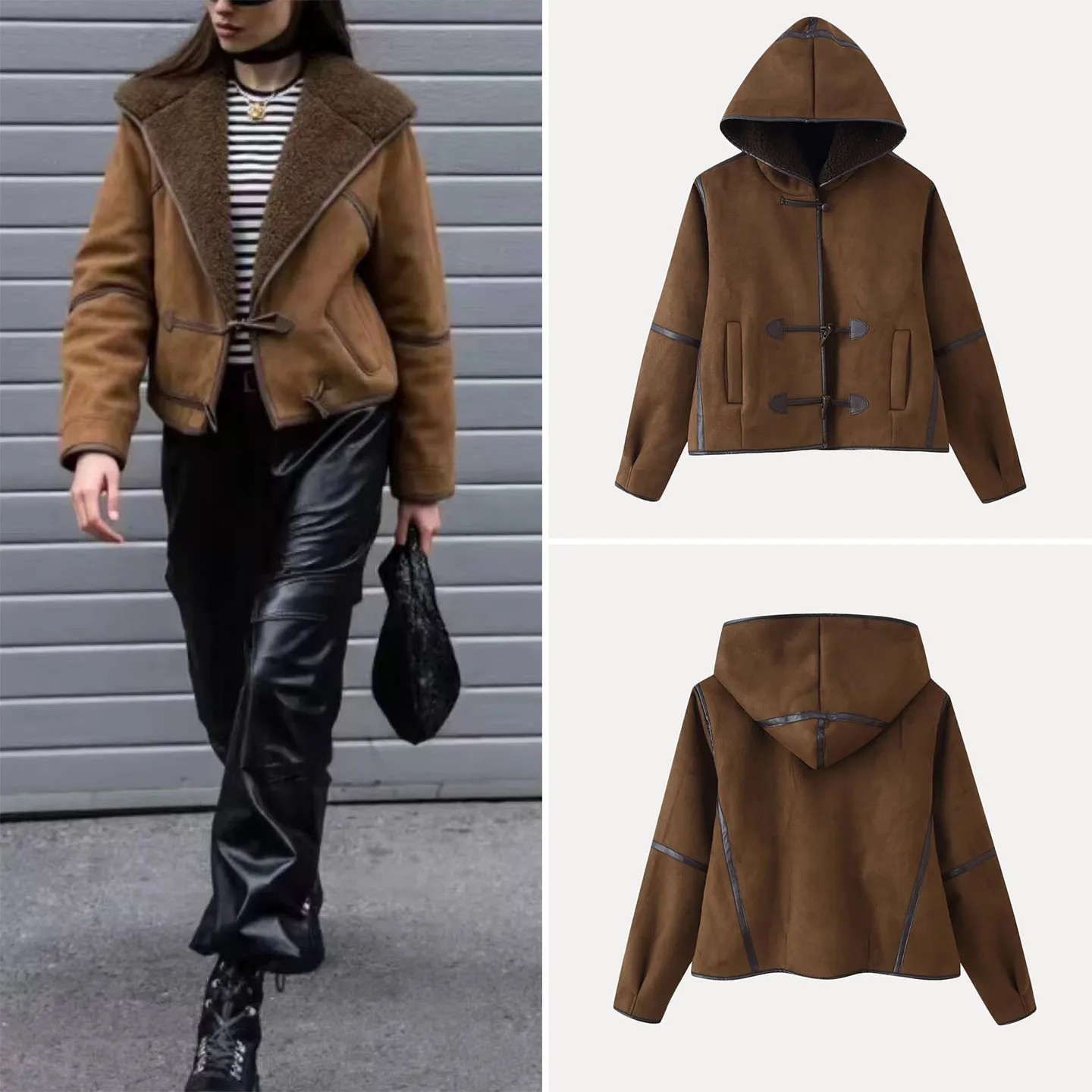 エレ ツートーン オルト フード付きジャケット レディース スレ 秋 2025 Z スタンドフィット ロングスリーブ その他素材 アウターウェア