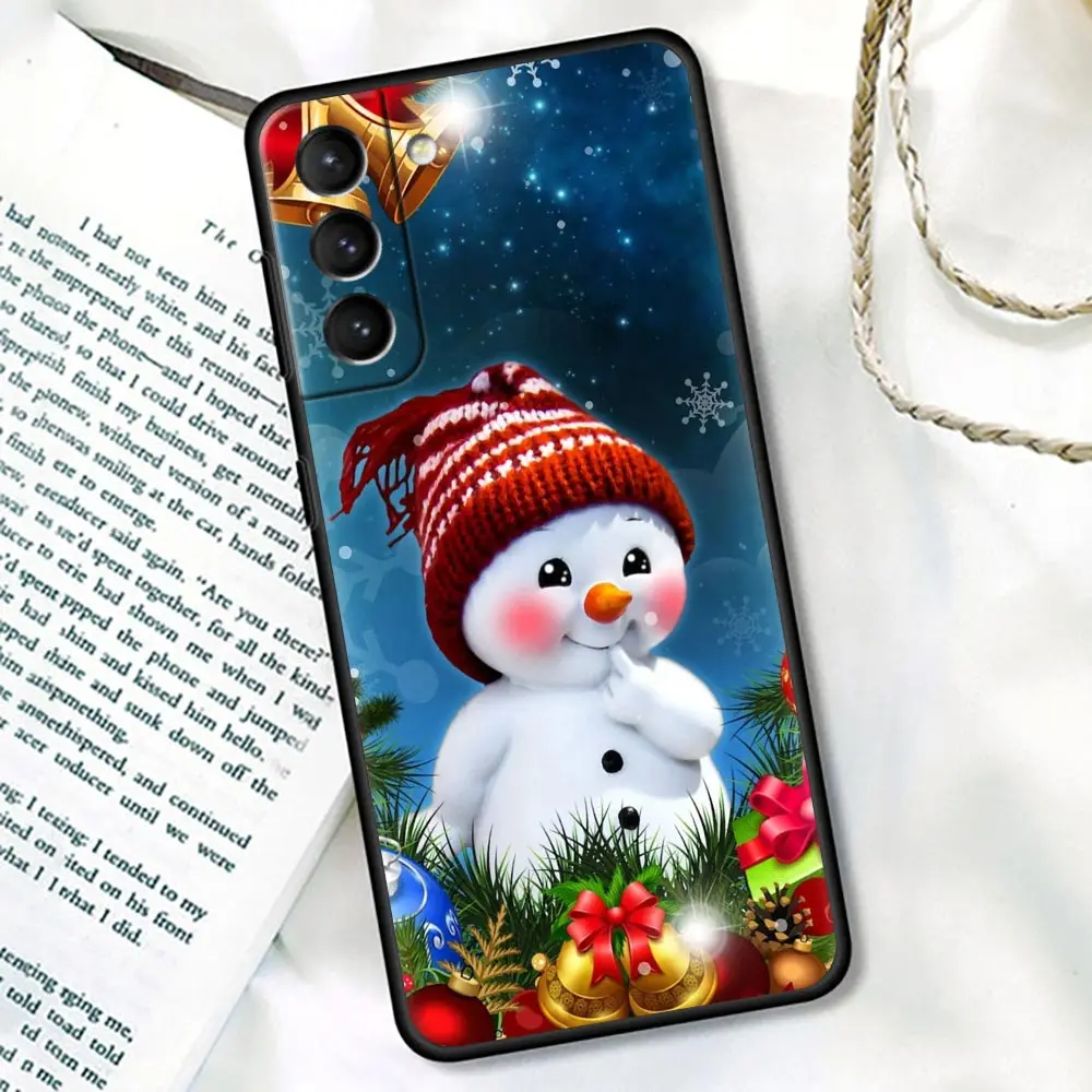 S24Ultra untuk Samsung Galaxy S21 S20 FE S22 Ultra 10 S23 S24 Plus casing ponsel penutup Funda hadiah Natal Santa Claus manusia salju