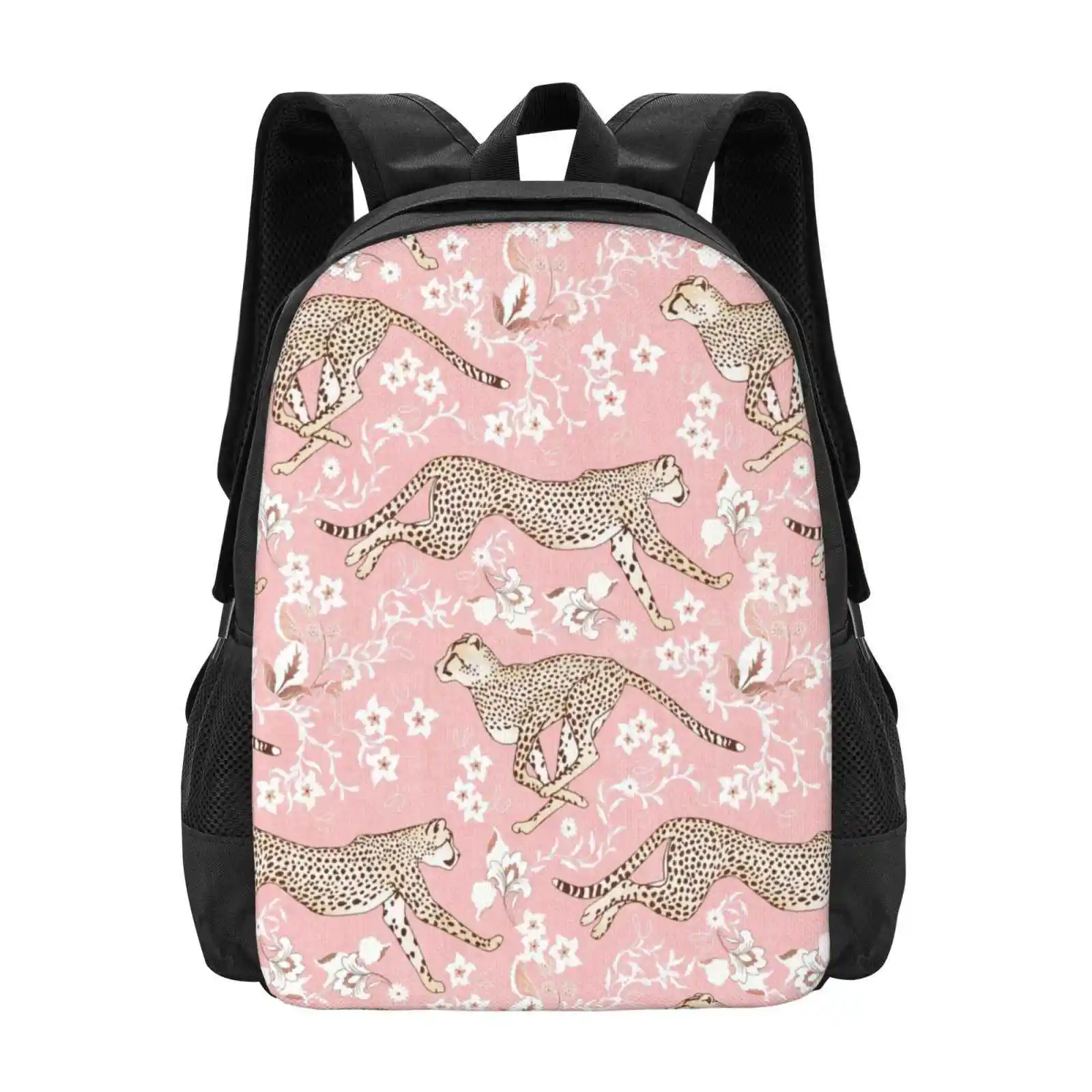 Cheetah Chintz-Cotton Candy Pink New Arrivals Unisex Bags Student Bag Backpack Exotic Big Cat Cats Vintage Retro Chintz Floral