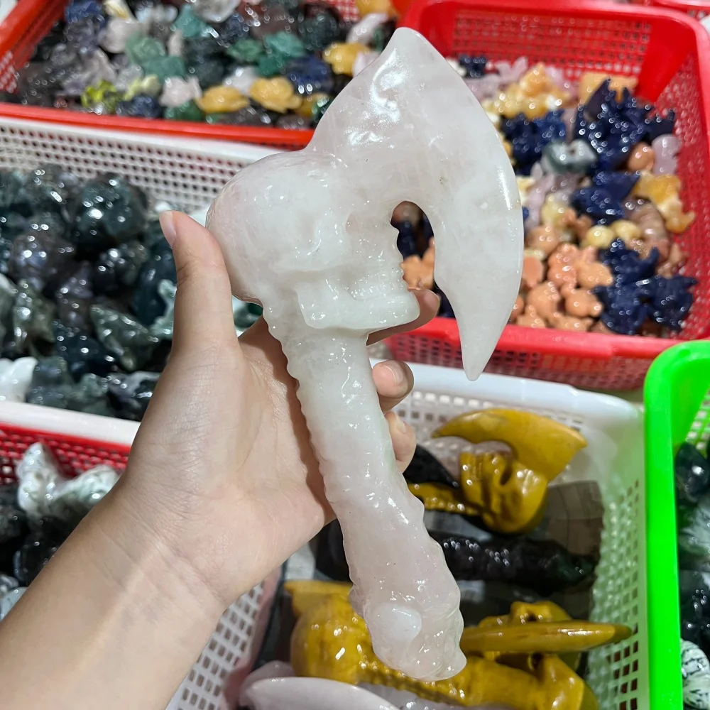 Natural Quartz Jade Axe Carving Polished Reiki Healing Energy Stone Feng Shui Room Decor Gift for Peaceful Vibrations