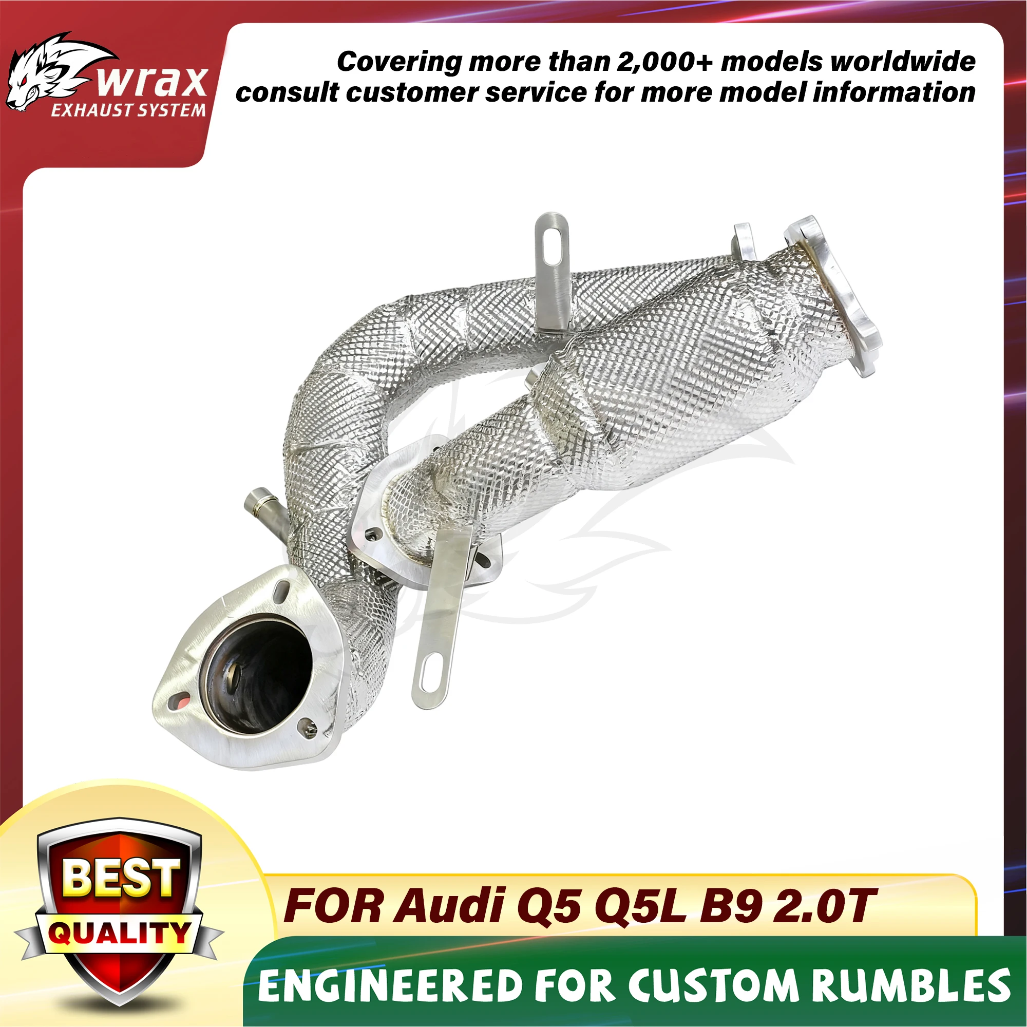 

High Flow Downpipe with Heat Shield WRAX Exhaust for Audi Q5 Q5L B9 2.0T Stainless Steel 304 Support Customization