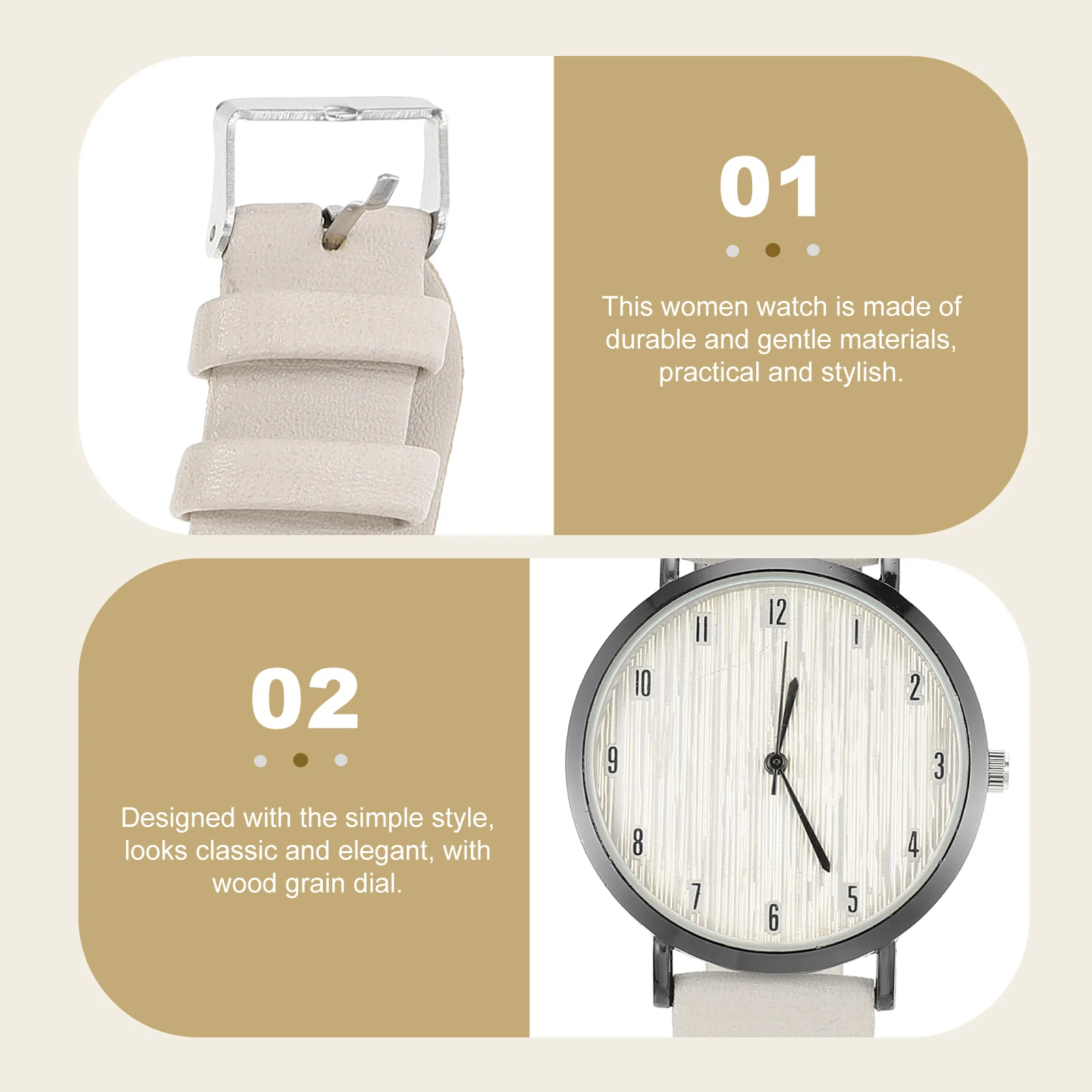 

Stylish Women'S Quartz Wrist Watch Wood Grain Pattern Lightweight Elegant Design For Casual Party School Fashion Accessory
