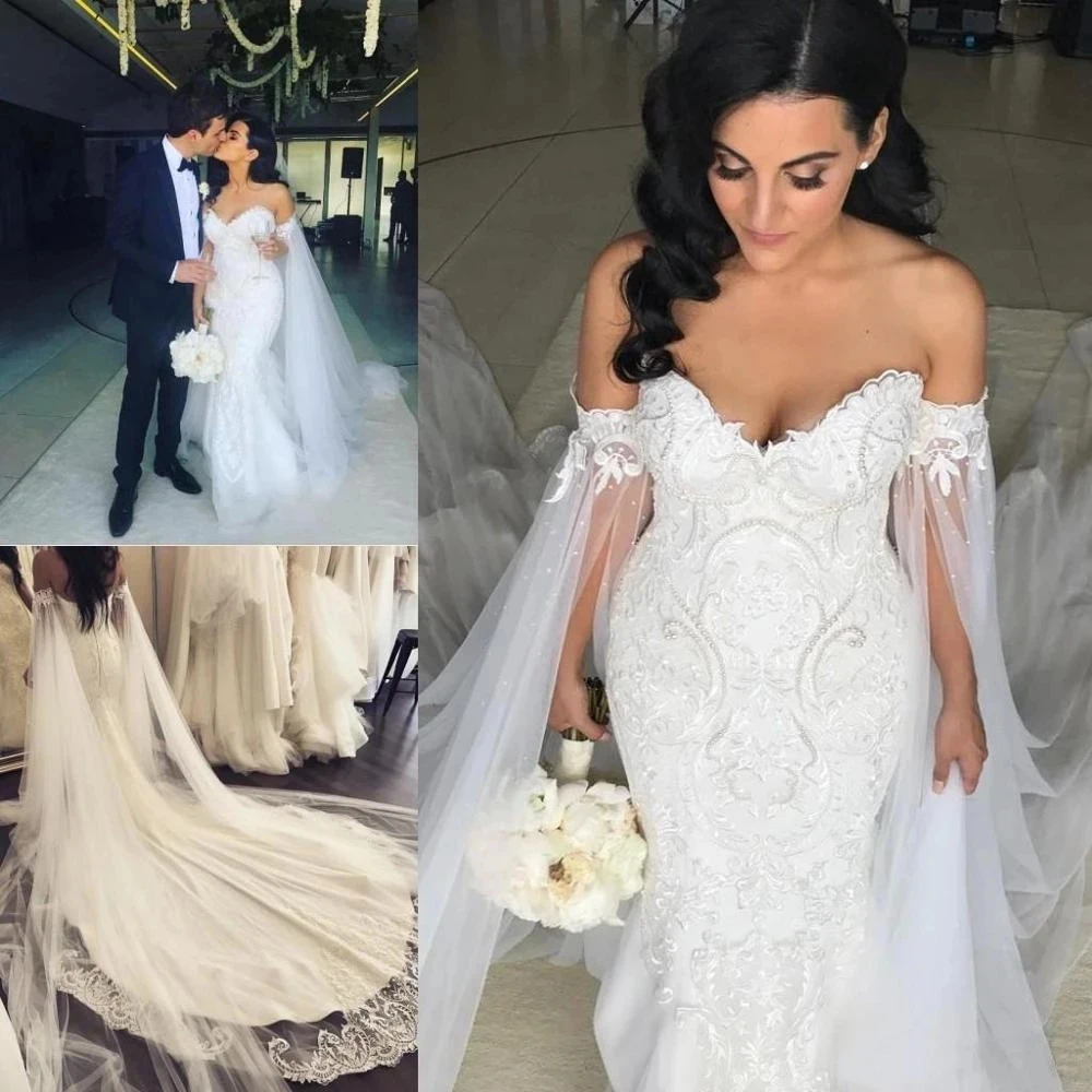 ANGELSBRIDEP – Robe De mariée en forme De sirène, tenue De mariage Sexy avec Cape en dentelle et perles