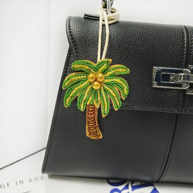 Coconut Tree Crystal Mushroom Sequin Handmade Beaded Applique Patch Sew On Clothing Bag Pendant Keyring Hanging Rope