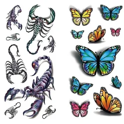 Waterproof Temporary Tattoo Sticker Butterfly Flower Rose 3D Tattoos Scorpion Halloween Spider Body Art Arm Fake Tattoo Women