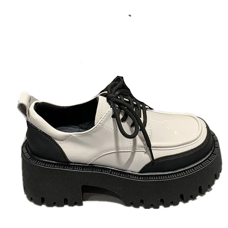 NEW Fashion comfort Patent Leather Platform Oxford Shoes for Women 2024 Spring Casual Lace Up Flats Woman Chunky Shoes