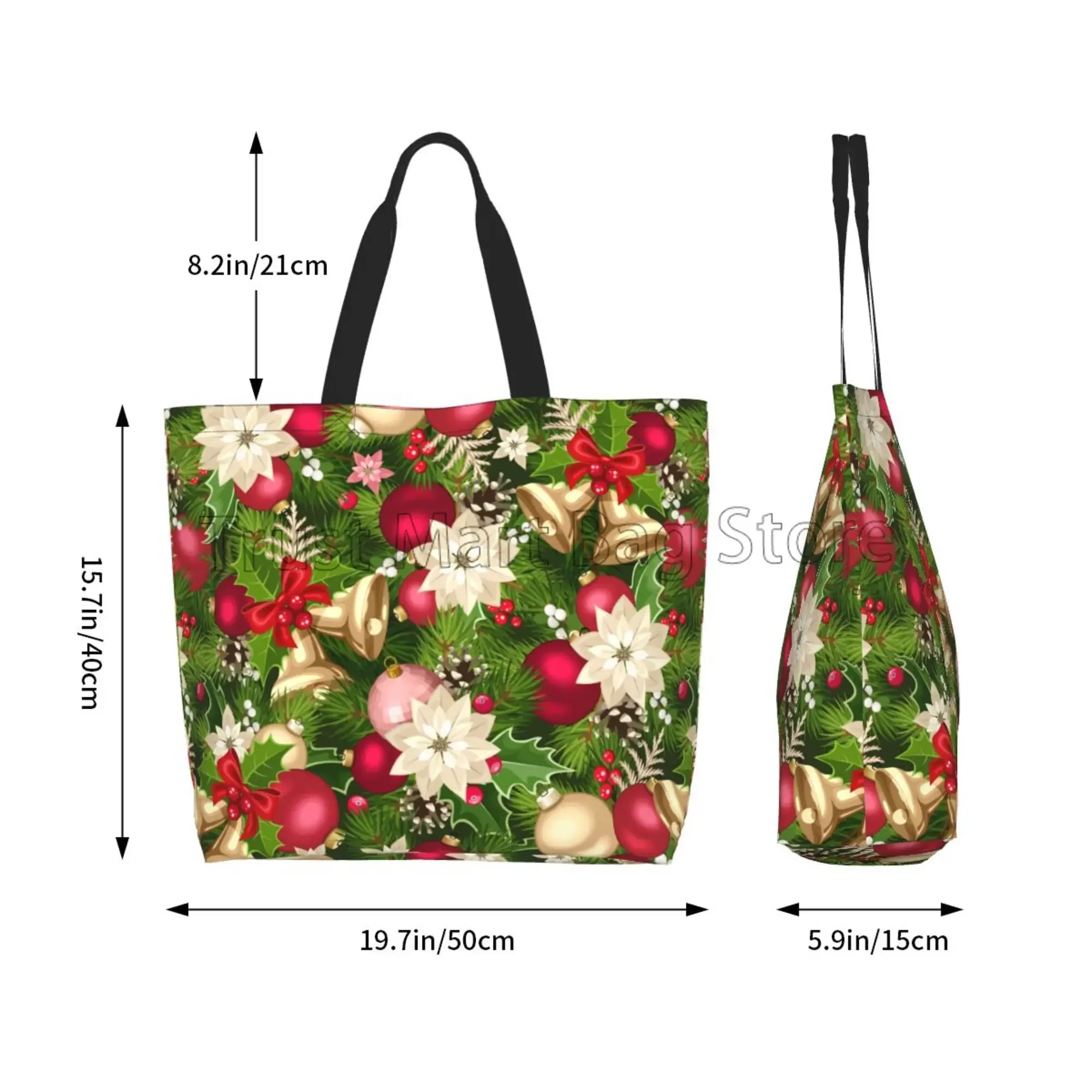 Christmas Canvas Tote Bag Large Women Casual Shoulder Bag Handbag Reusable Multipurpose Shopping Grocery Bag for Outdoor Holiday