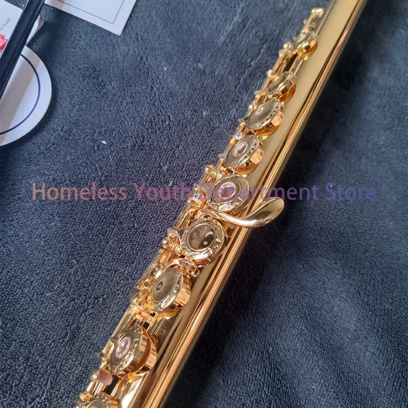 Flute Professional Bronze Open C Key 17 Hole Flute 18k Gold Plated Musical Instrument Strap Case