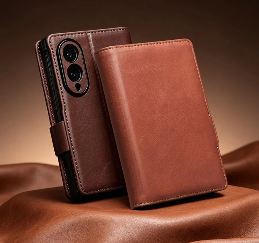 Genuine Leather Flip Case for Samsung Galaxy Z Fold 8 Cowhide Luxury Business Card Slots Magnetic Kickstand Wallet Cover