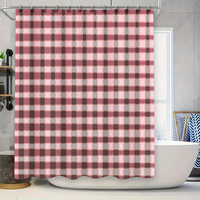 Classic Plaid Shower Curtain Set Decorative Waterproof Bath Liner for Modern Bathroom with Rod Rings Burgundy Pink Beige White G