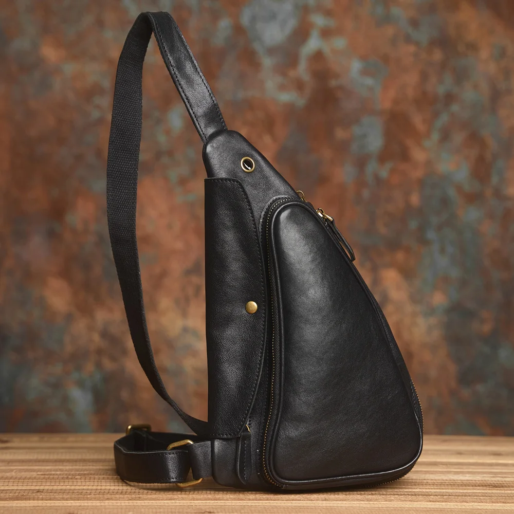 Nasva Leder Retro Herren Brusttasche Mode Leder Knödel Tasche Umhängetasche Sport Fitness kleine Umhängetasche – Detail 12