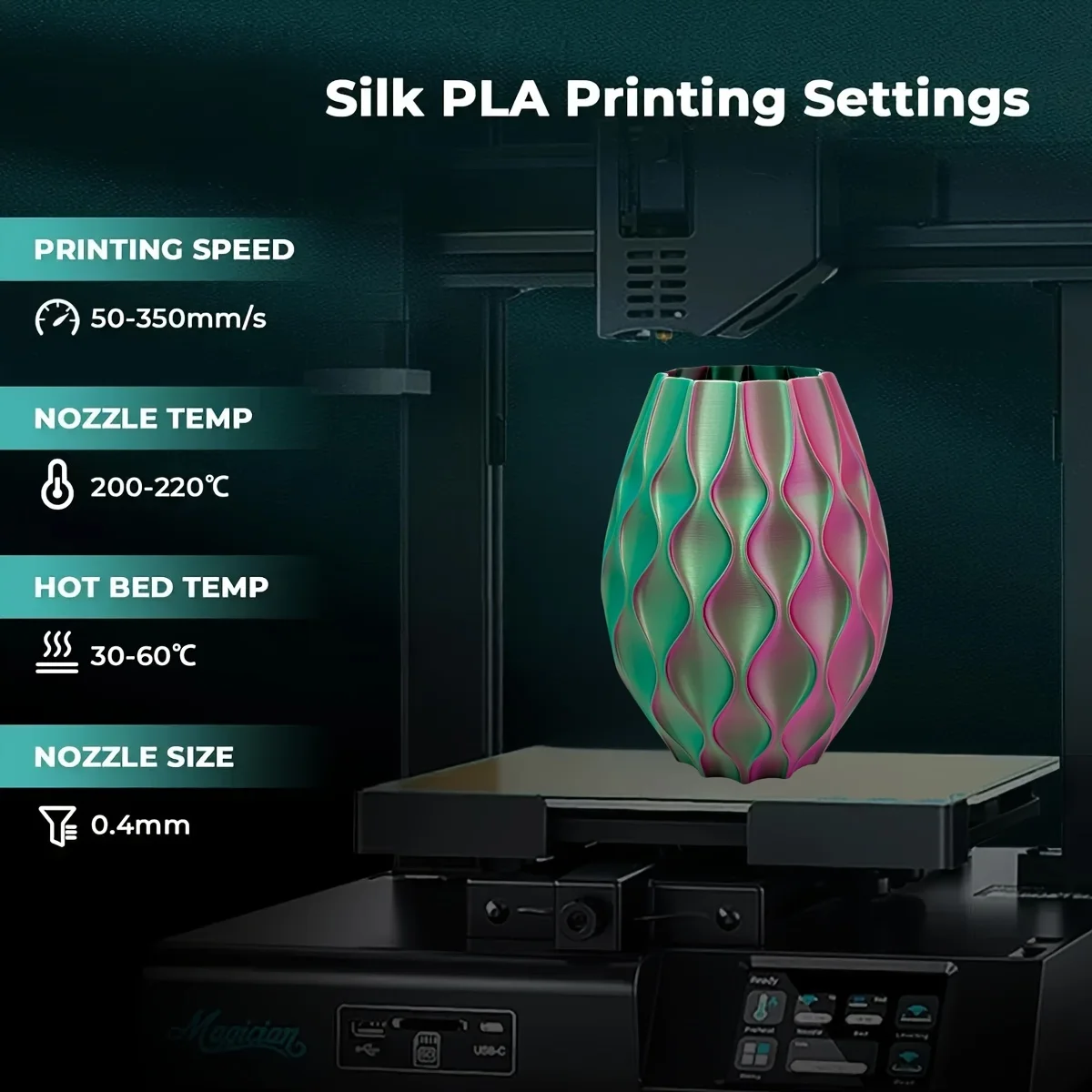 Pacchetto filamenti per stampante 3D, filamento PLA 1,75 mm, filamento per stampa 3D 250 gX 4 bobine, totale 1 kg, precisione dimensione +/- 0,03 mm