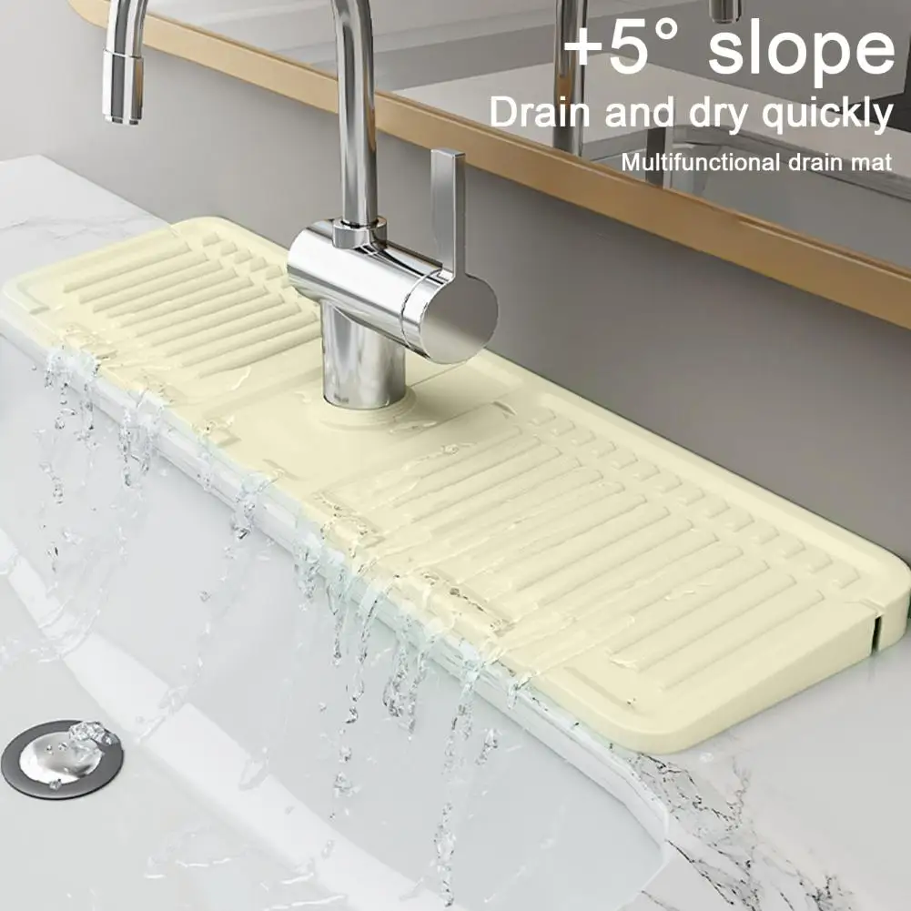 Silicone Drain Mat For Kitchen Sink Faucet Draining Mat Adjustable Hole Size Sink Mat Capacity Diverted Drainage Pad With Strips