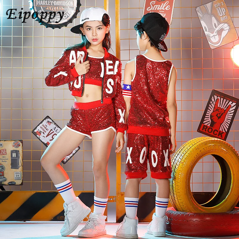 New children's sequins costume boys and girls jazz dance hip-hop show costumes boys and girls modern dance suit