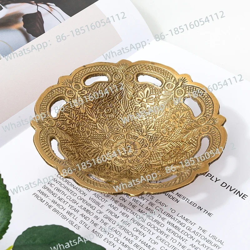 Furnishing European-style Imported Brass Hollow Engraved Fruit Bowl Jewelry Snack Storage Tray Coffee Table Dining Table Tray