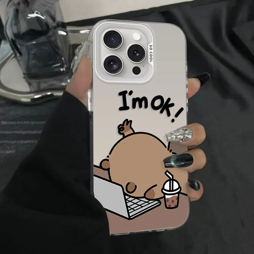 Cute Animal Working Capybara Electroplate Silver IMD Case for IPhone 11 12 13 14 15 16 Pro Max X XS XR 8 Plus Phone Cover Fundas