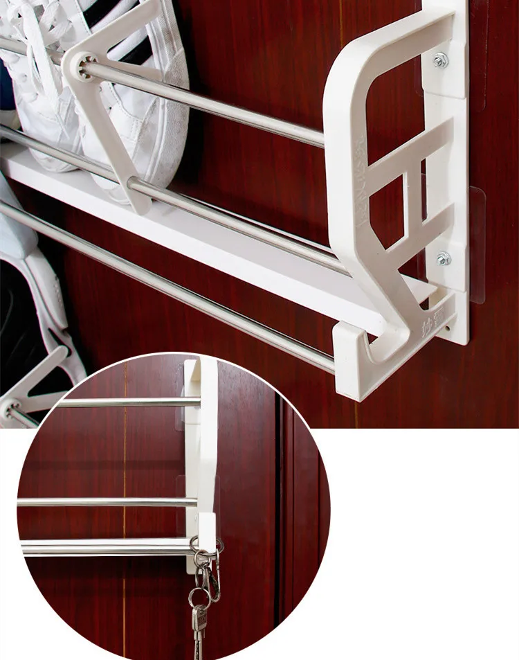 Simple Door Rear Shoe Rack Magnetic Suction Non-Punching Storage Slipper Rack Wall Mounted Living Room Shoe Key Shelf