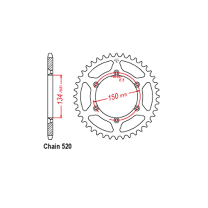 OZOEMPT 520-52T Motorcycle Rear Sprocket Apply to KX125 A6  80   KDX175 A1-A3,B1  79-82