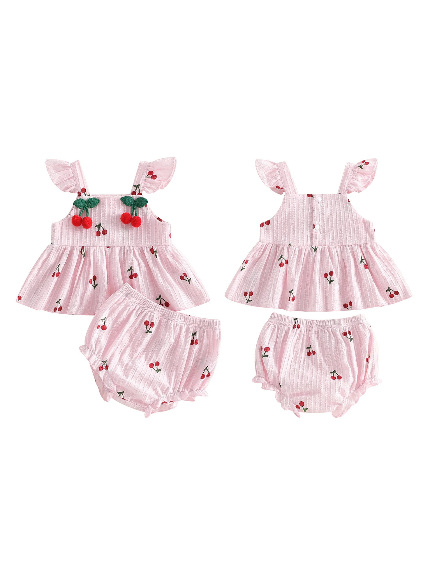 

Adorable Toddler Girl Cherry Print Flutter Sleeve Top and Shorts Set with Elastic Waistband for Summer Outfits 2-Piece Cute