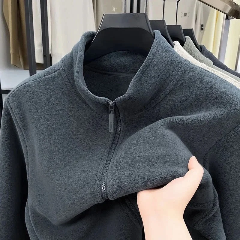 Thickened Fleece Jacket Women's Commute Style Long Sleeve Zipper Closure Warm Inner  Polyester Fiber Double-Sided Coat