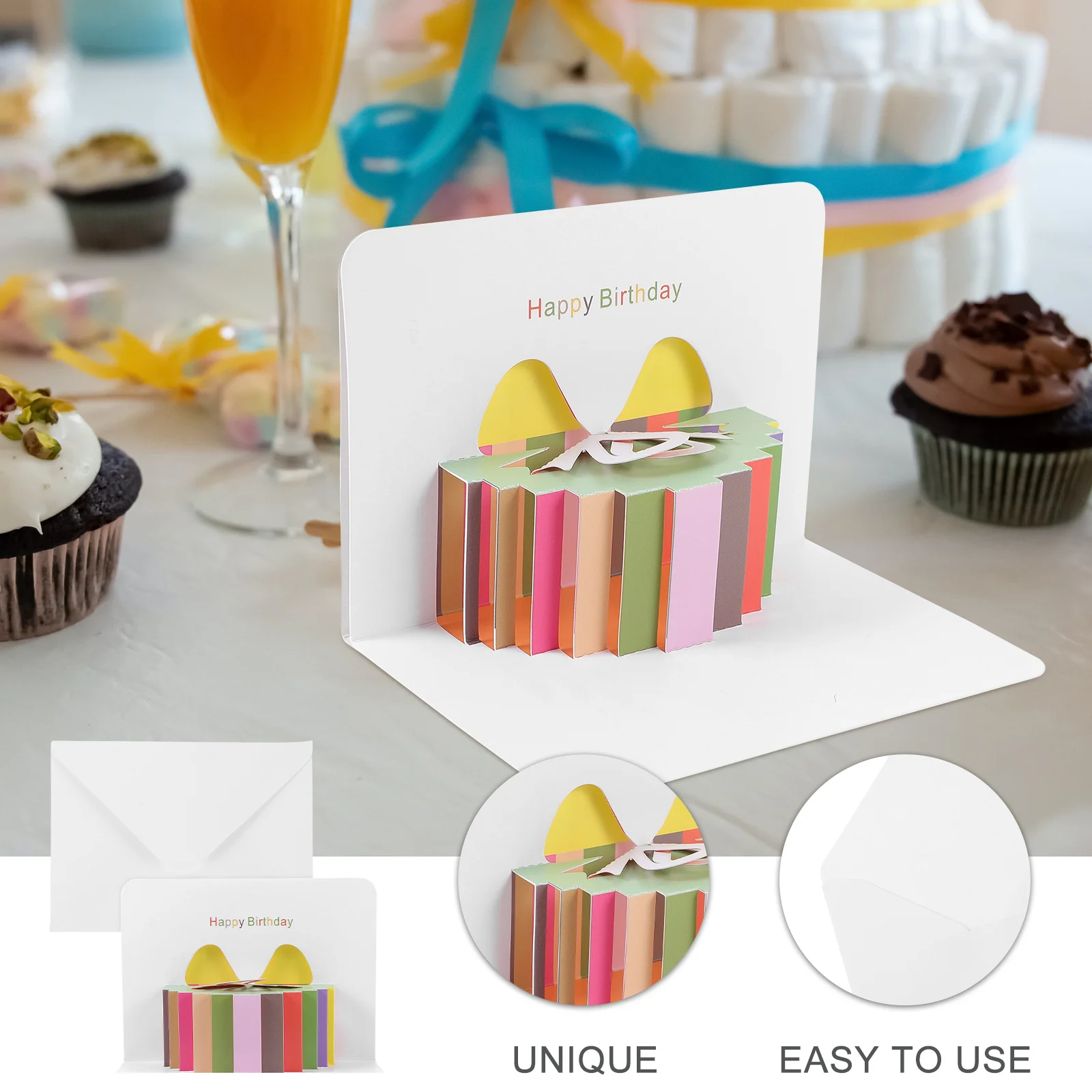 

Birthday 3D Greeting Handmade Colorful Paper For Women Party Gift Decorative Message Card Cake Design Cartoon Blessing