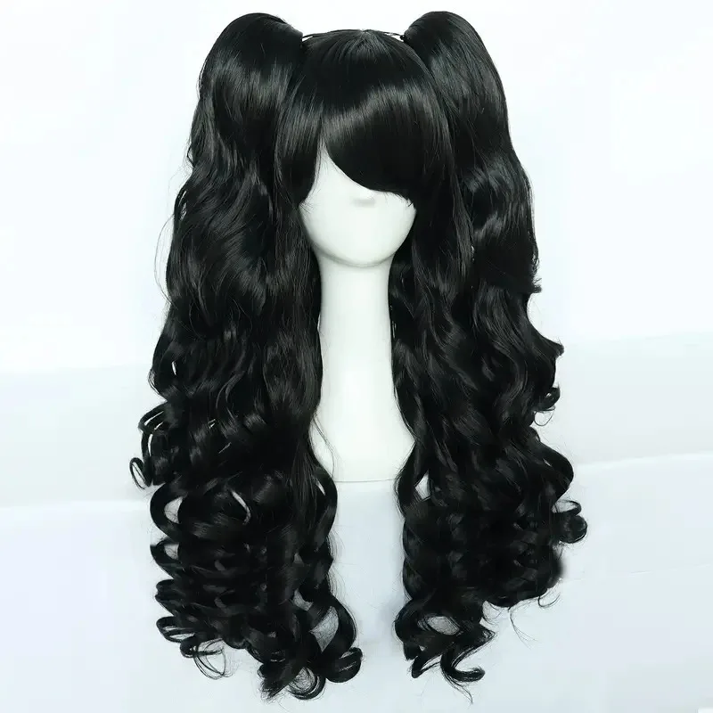 Woman Lolita Cos Headgear Party Clothing Accessories Black Big Wave Long Hair Halloween Ball Dress Up Headwear Twintails Wig
