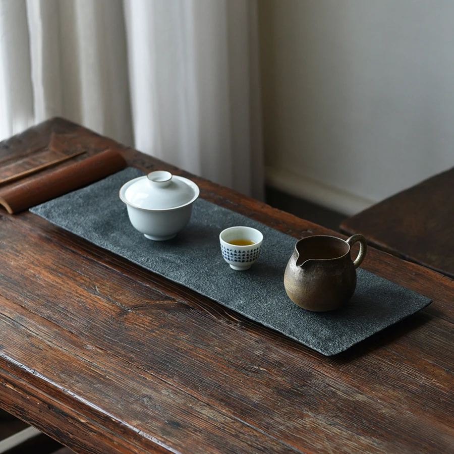 Tee Tablett Naturstein 48x16cm Handgeschnitzt Zen Teetablett Saugfähig Hitzebeständig Wabi-Sabi Wohndekoration Teezeremonie Geschenk Minimalistische Deko – Detail 9