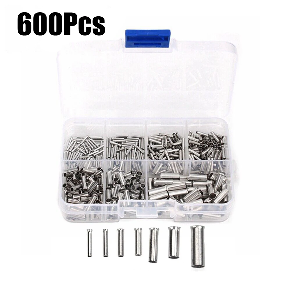 

600Pcs Copper Tube Naked Cord End 0.5-6mm2 Crimp Terminals Bare Electrical Wire Cable Connector Kit