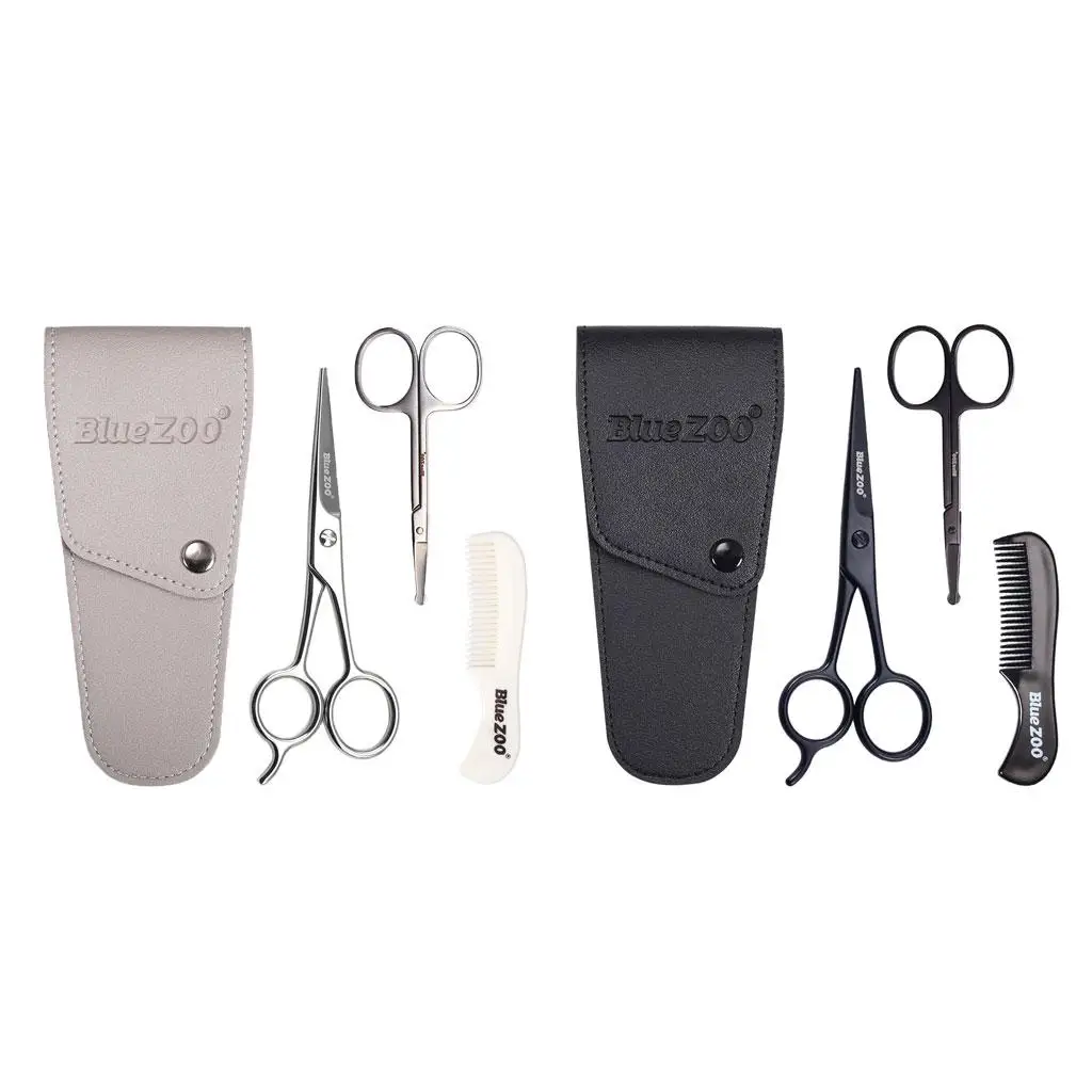 Mustache Comb and Beard Scissors Kit Facial Hair Trimming Set for Men Barbershop Haircut Accessories
