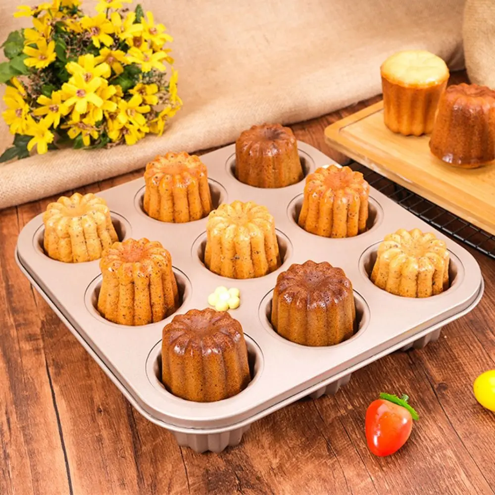 Carbon Steel Cannele Mold 4/6/9/12 Cavity Non-stick Coating Muffin Tray High Heat Transfer Efficiency Pastry Decorating Tool