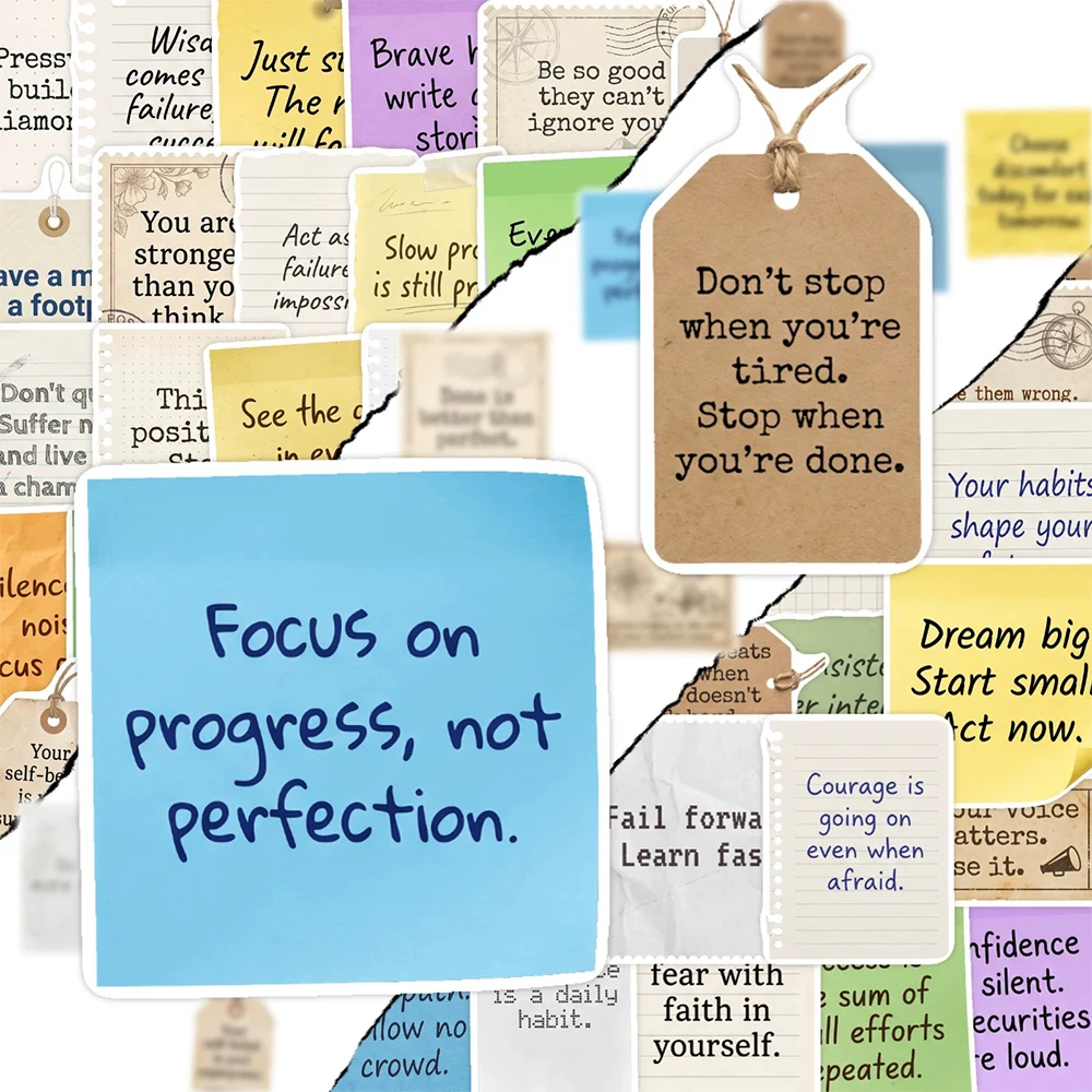 10/30/50pcs Vintage English Phrases Stickers Colorful Art Sticker For Laptop Tablet Phone Scrapbook Water Bottle Decoration Gift