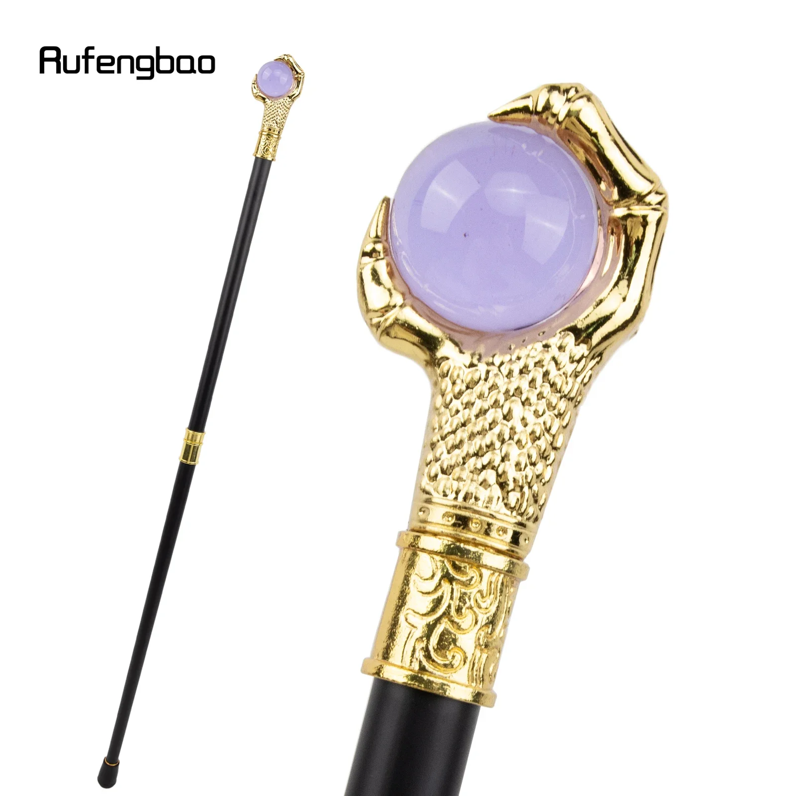 

Dragon Claw Grasp Light Purple Glass Ball Golden Walking Cane Fashion Decorative Walking Stick Cosplay Cane Knob Crosier 93cm