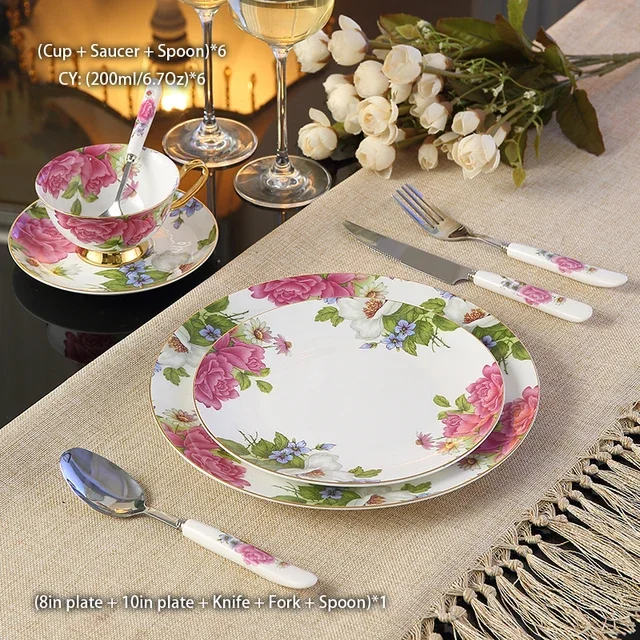 Imagem -06 - European Pastoral Bone China Louça Conjunto com Garfo Faca Pratos Pratos British Royal Avançada Porcelana Refeição Talheres Louça