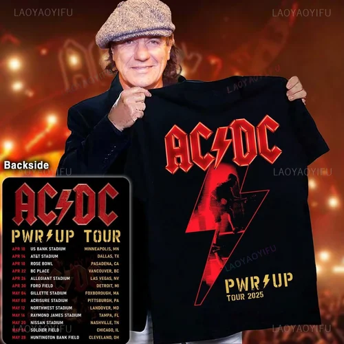 Imagen 2 del producto Camiseta de algodón con gráfico negro Vintage raro de la banda AC--DC de 52 años, camiseta Unisex de manga corta con letras informales para mujer