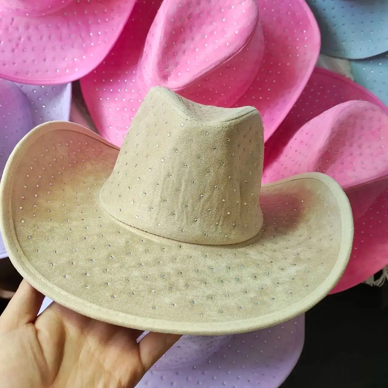 Western Cowboy Hat Rhinestone Denim Men\'s Hat Unisex Fashion Large Brim Cowboy Hat Knight Party Travel Hat 2024