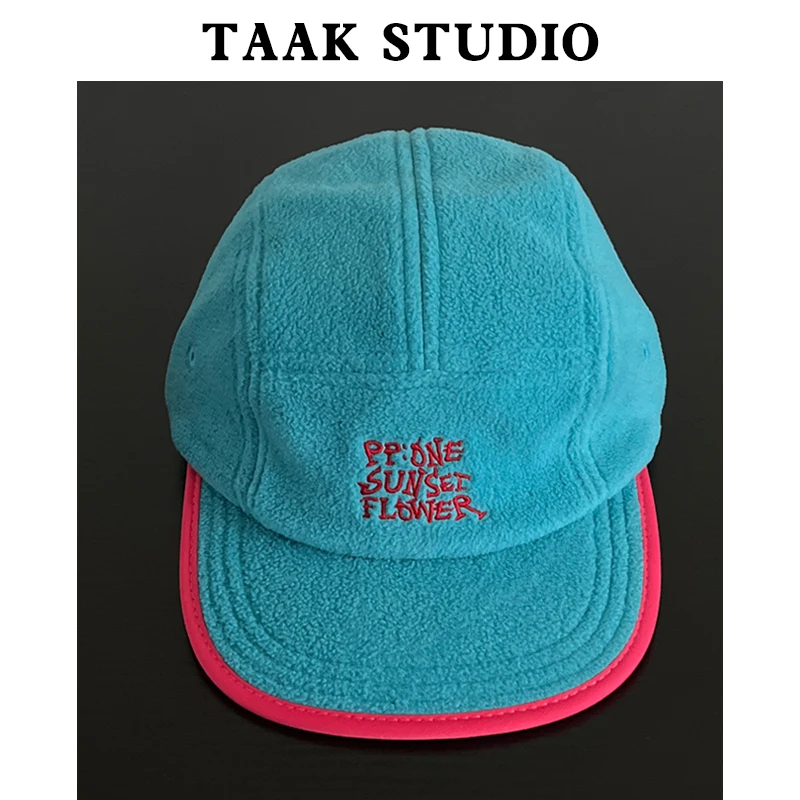 قبعة بيسبول بحافة مسطحة بلون متباين من الصوف للشارع للأطفال للخريف والشتاء، قبعة من خمس قطع، قبعة مد