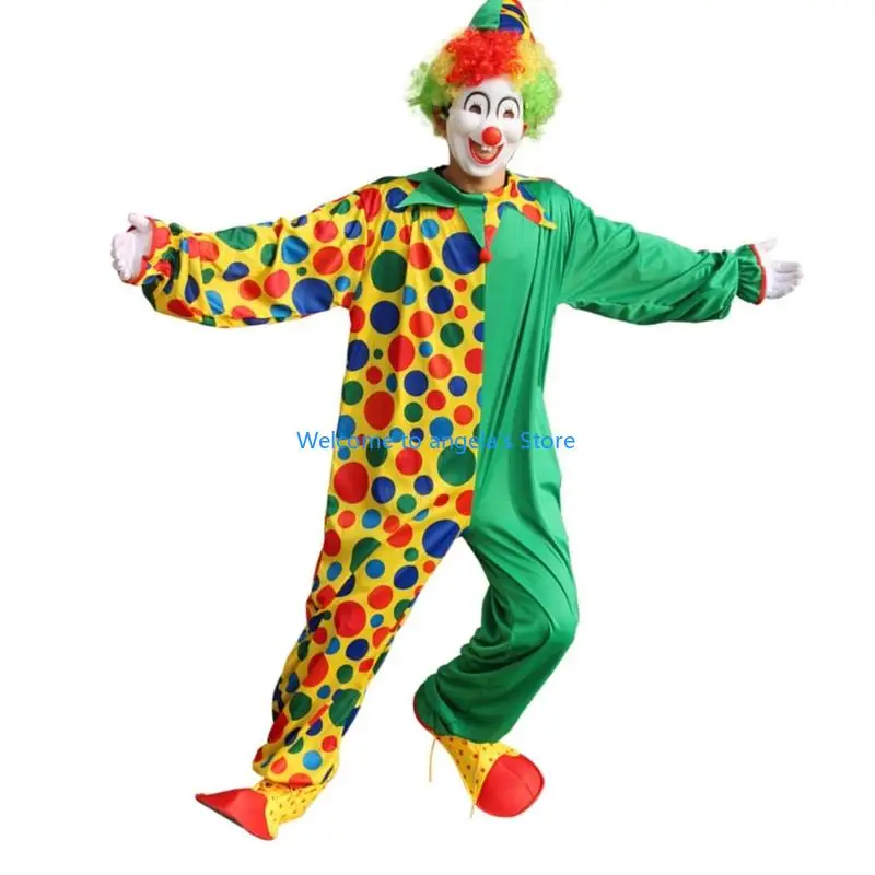 X4yc 2pcs Trang phục chú hề người lớn với bộ tóc giả đội bộ tóc giả Halloween trang phục cho nữ giới quà tặng cho nữ