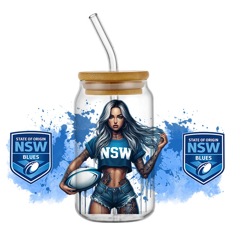 تصميم جديد الرجبي الفتيات سلسلة ثلاثية الأبعاد UV DTF كأس يلتف ل 16 أوقية مقاوم للماء UV DTF نقل ملصق نظارات القدح لتقوم بها بنفسك التفاف ملصق