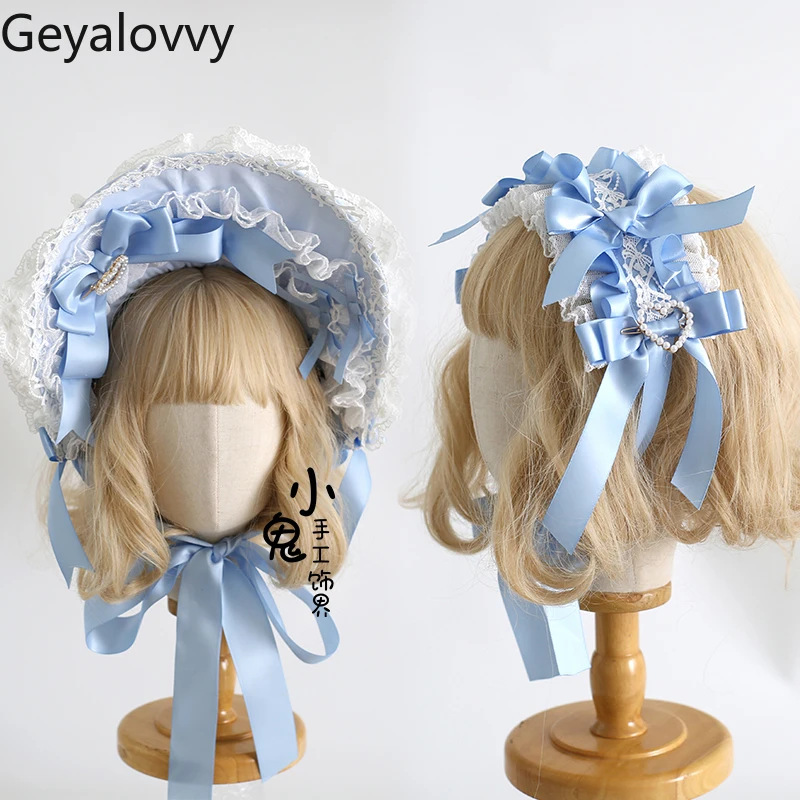 

Original Light Blue Lolita Sweet and Cute Girl Versatile Hair Accessories Gorgeous Top Hat Bow Lace Headband Hairclip