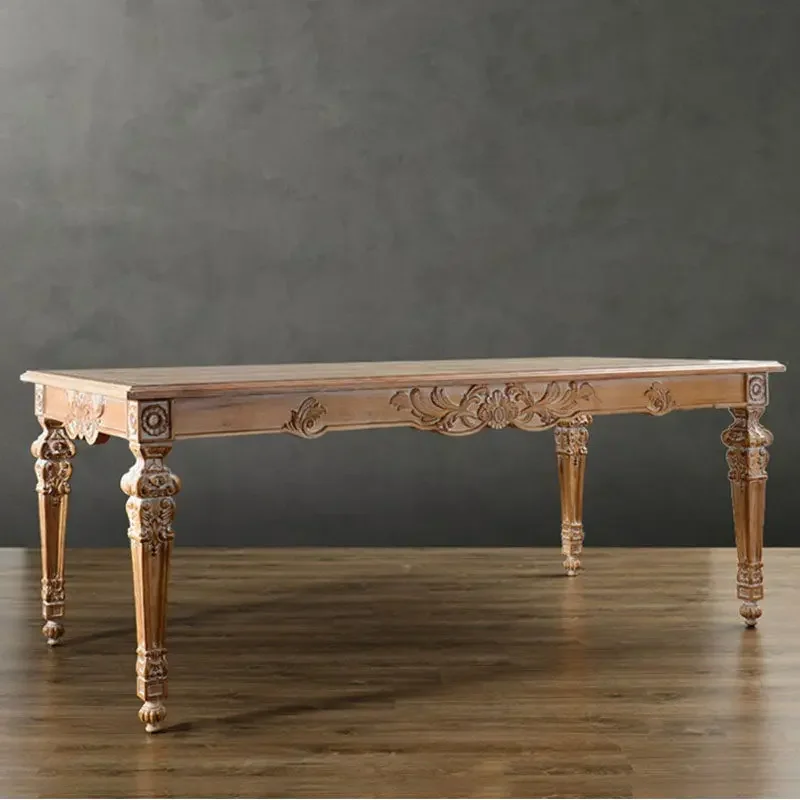 

American country solid wood carving French retro old high-end villa luxury restaurant dining table