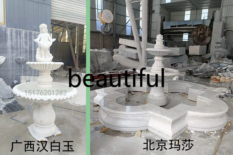 Natural stone flowing water fountain stone carving marble fish pond circulating water landscape ornament