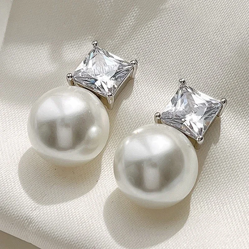 CAOSHI Temperament Imitation Pearl Earrings for Women Single Princess Cubic Zirconia Exquisite Accessories Lady\'s Jewelry Gifts