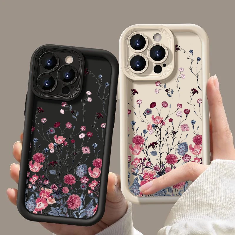 Shockproof Bumper Red Flower Case For iPhone 15 Pro Max Coque iPhone 16 11 12 13 14 Pro Max Luxury Soft Silicone Phone Cover