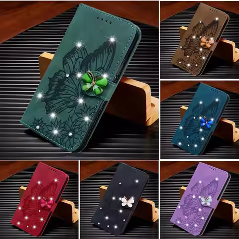 Leather Wallet Bling Phone Case For Samsung Galaxy S23 Ultra S22 Plus S21 A54 A14 A34 A15 A24 A12 A52 Note20 Stand Cute Cover
